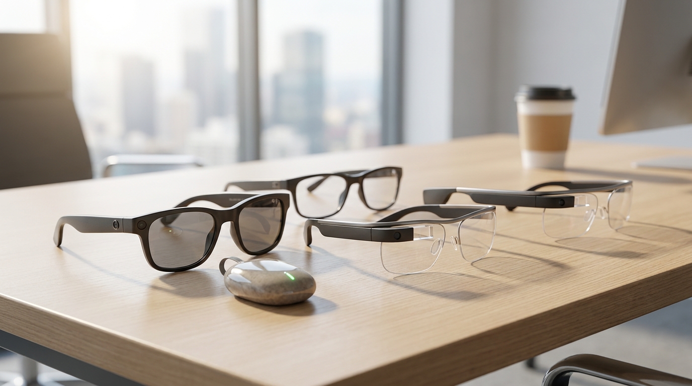 A pile of various smart glasses frames.