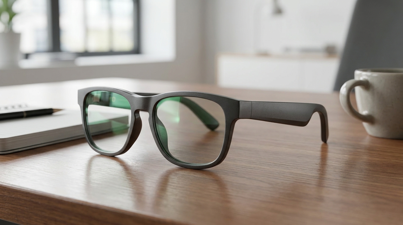 Gros plan sur les Rokid Glasses, qui ressemblent à des lunettes ordinaires.