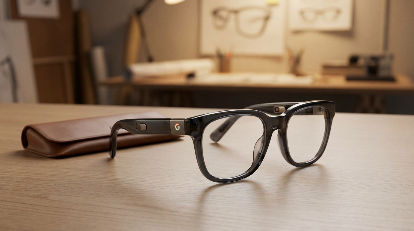 Conceptual image of upcoming Warby Parker and Gentle Monster smart glasses, featuring different design styles.