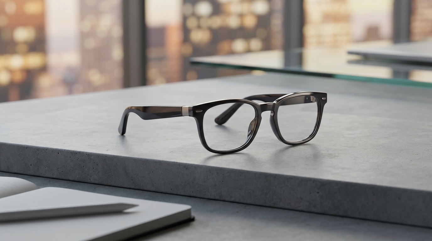 Someone using Meta smart glasses in a real-world setting, potentially indicating the Conversation Focus feature.