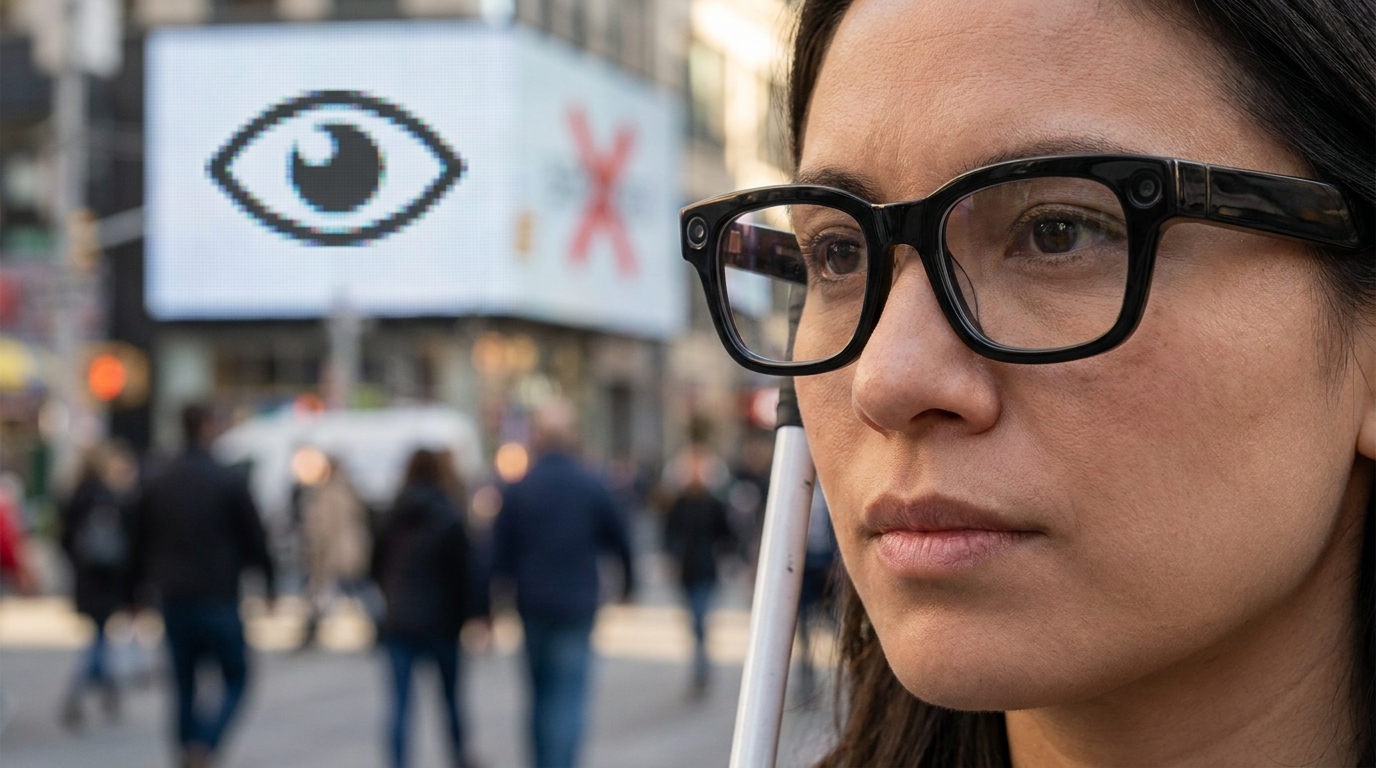 Un portrait de Fraser Fleming, un homme portant des lunettes connectées sombres, sur un fond urbain flou.