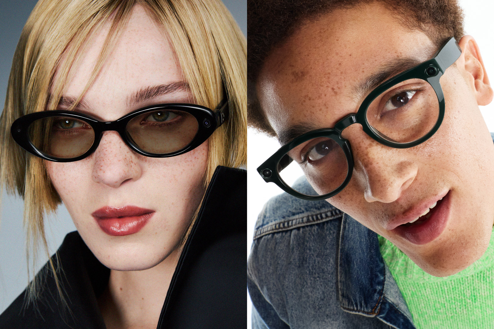 Stylized render of smart glasses, possibly a collaboration between Samsung, Gentle Monster, and Warby Parker.