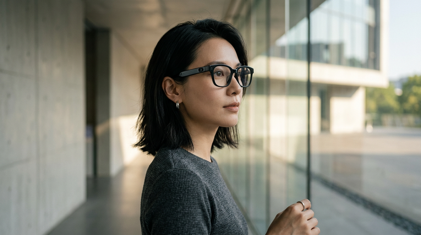 Baidu Xiaodu AI Glasses in a sleek, minimalist editorial setting, highlighting their lightweight design and integrated camera