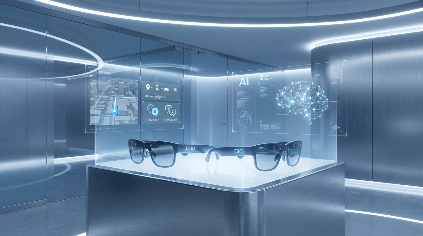 Acer smart glasses (GR0 and GI0) displayed in a clean, futuristic editorial setting, highlighting both their AR and AI capabilities.