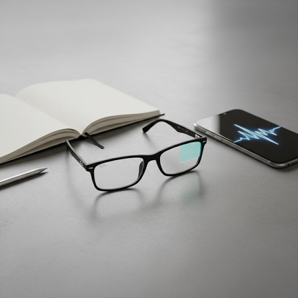 Black Ray-Ban Meta smart glasses on a clean concrete surface
